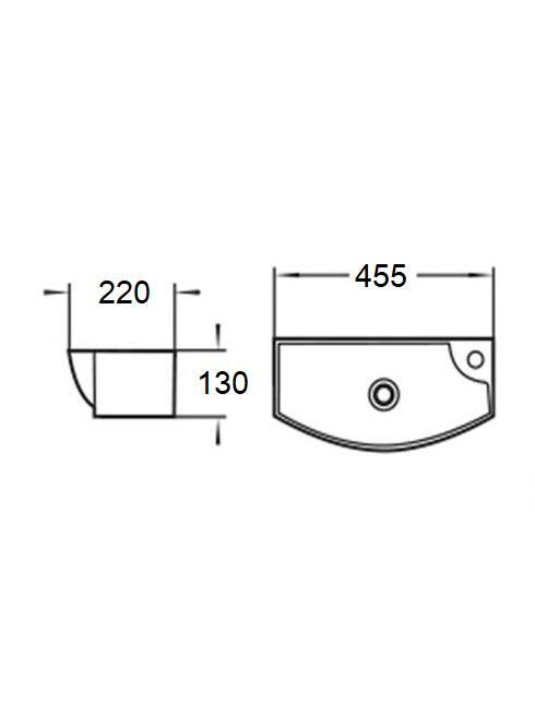 WW AISBACH 7946 GL-WT R Раковина подвесная (глянцевая белая) 455х220х130 мм 