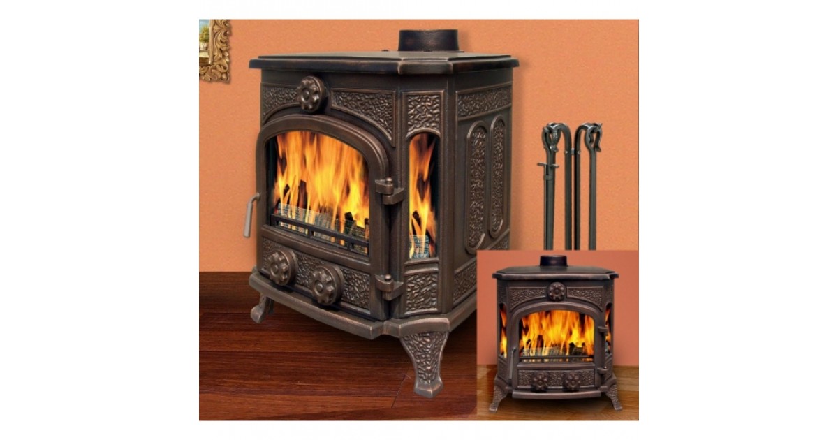 Чугунная печь для дома Harry Flame Милтон, патина 