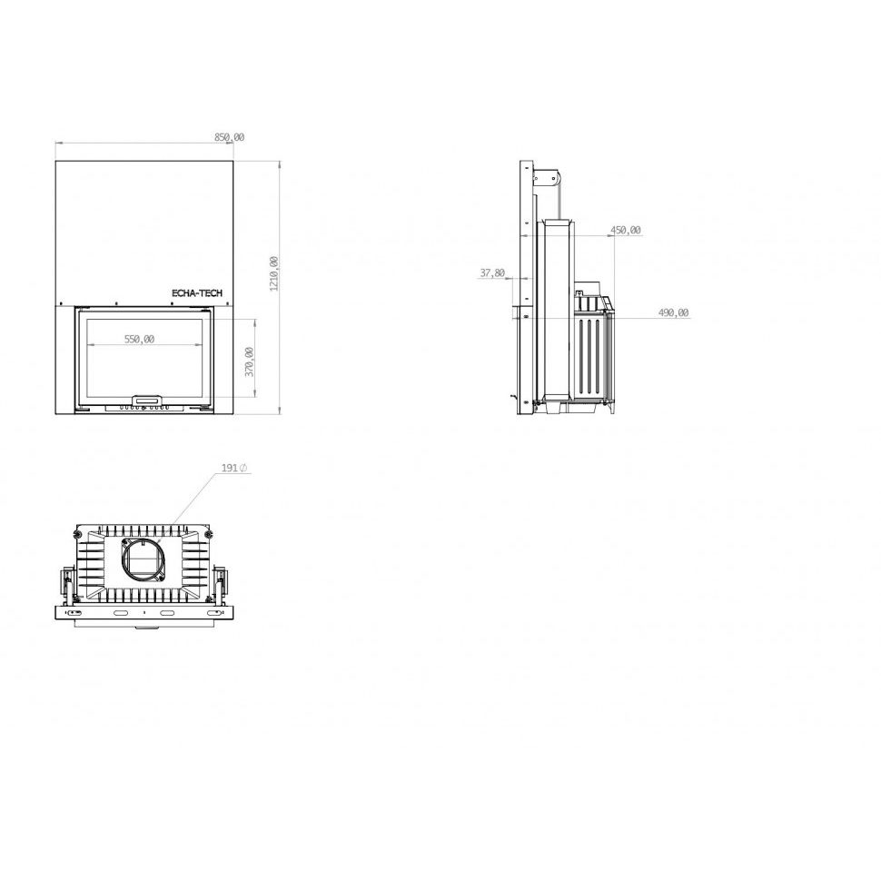 Каминная топка ECHA-TECH Font/700/G 14 кВт гильотина 
