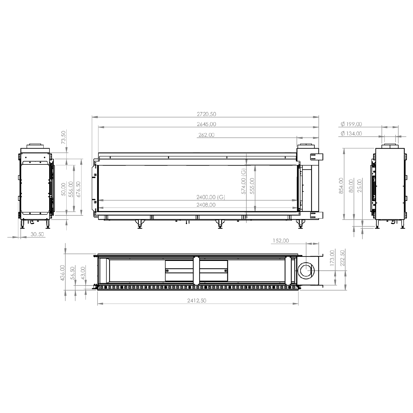 Газовый камин Milafire MF 2500/60 фронтальный 