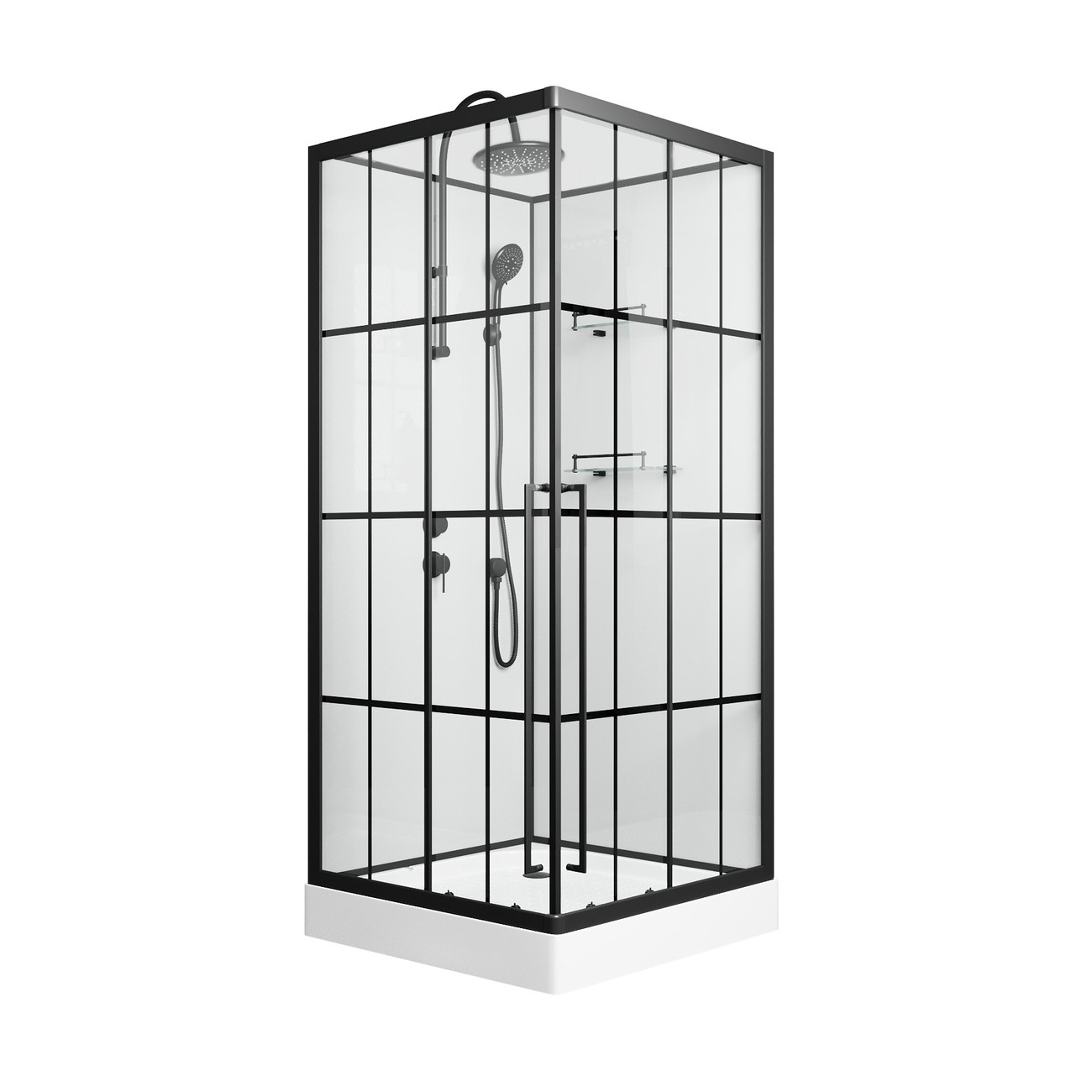Душевая кабина Niagara Standart ST90/15QL/KL/BKT (90х90х225) низкий поддон(15см),черный,стекло прозрачное,3 места 