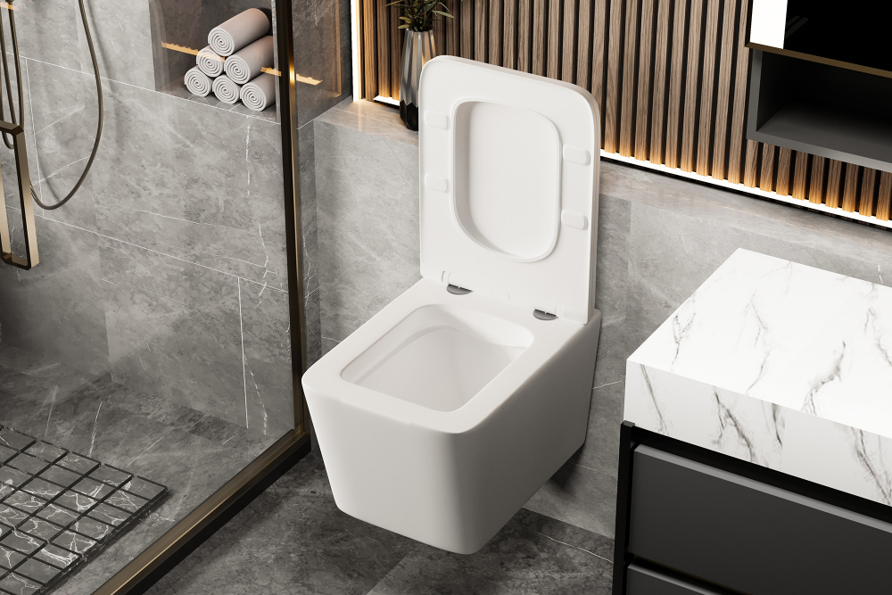 Подвесной унитаз Abber Rechteck AC1201MW, безободковый, крышка-сиденье микролифт, белый матовый 