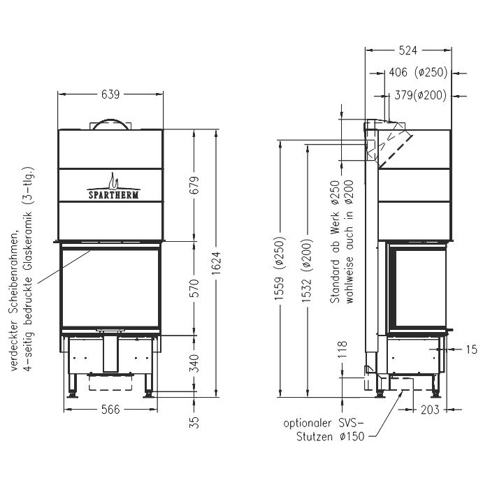 Каминная топка SPARTHERM Arte 3RL-60h чёрный шамот 