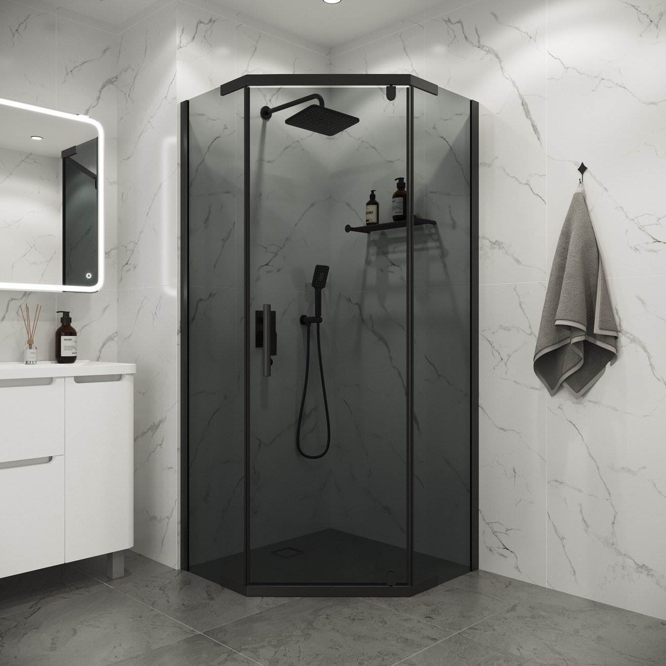 Душевое ограждение Niagara Eco NG-1010-14DT (100х100х190) трапеция,распашное,черный,стекло тонированное,1 место 