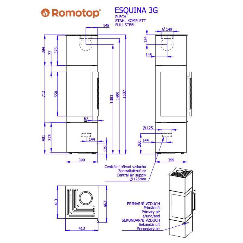 Печь камин ROMOTOP ESQUINA 3G металл 