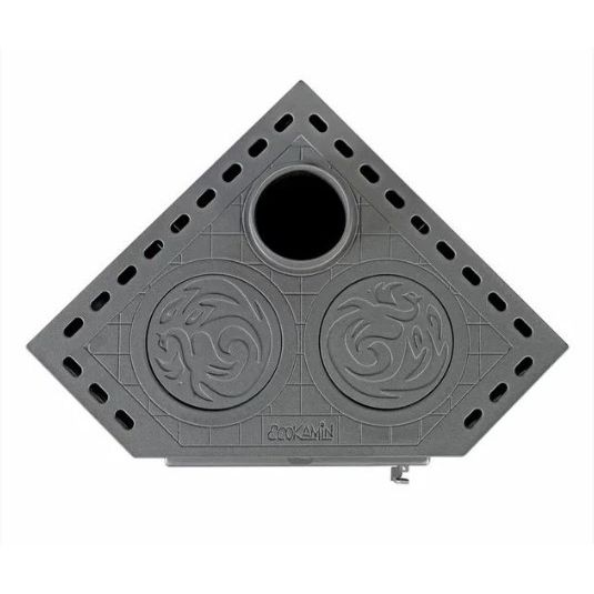 Печь ЭкоКамин Бавария с чугунной плитой Незабудка угловая 