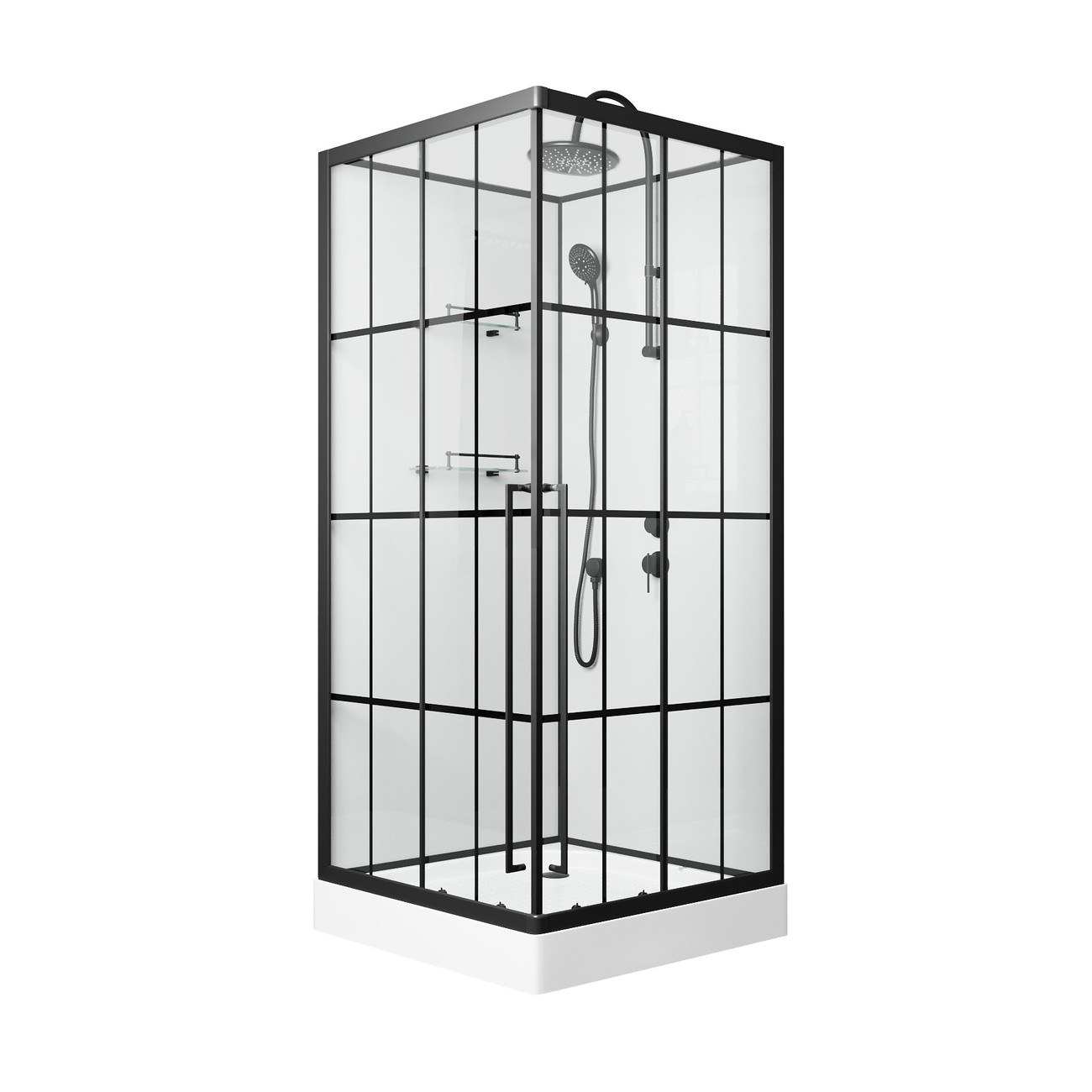 Душевая кабина Niagara Standart ST100/15QL/KL/BKT/ST100/15QR/KL/BKT, 100 x 100 см, стекло прозрачное с рисунком, профиль черный матовый, левая/правая 
