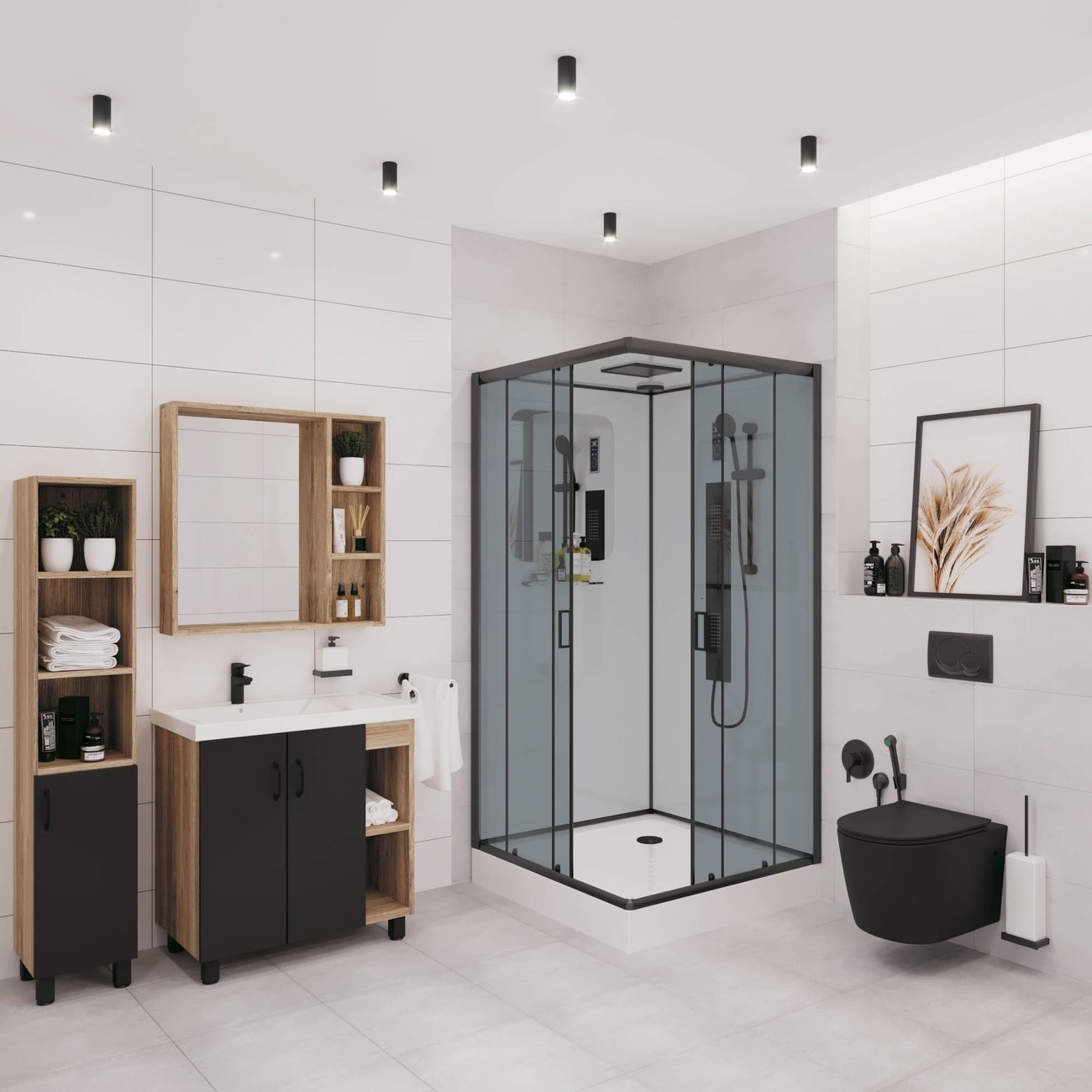 Душевая кабина Niagara Premium NG-6902-01GQ BLACK (100х100х210) низкий поддон(16 см),черный,стекло тонированное,4 места 