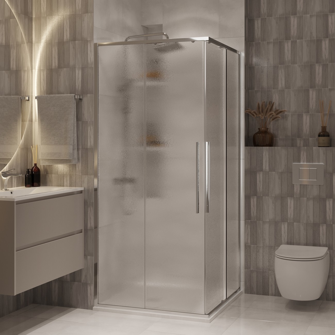 Душевое ограждение Niagara Nova NG-3624-34 (100х100х195) квадрат,хром,двери раздвижные,стекло шиншилла,1 место 