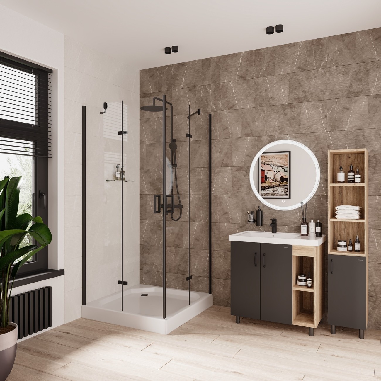 Душевое ограждение Niagara Nova NG-6814-08ВLACK (100х100х195) квадрат,черный,двери распашные,стекло прозрачное,1 место 