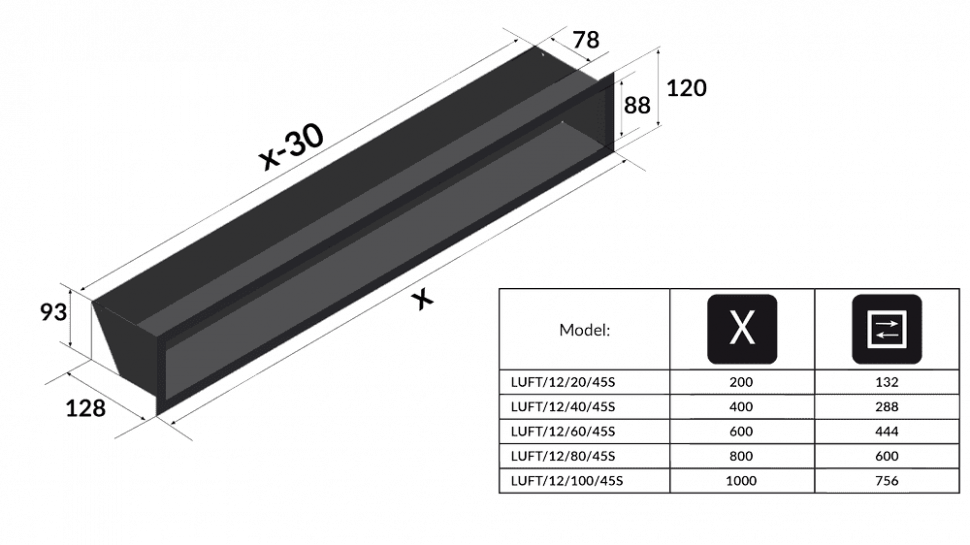 Решётка Kratki Luft 12x100 черная 