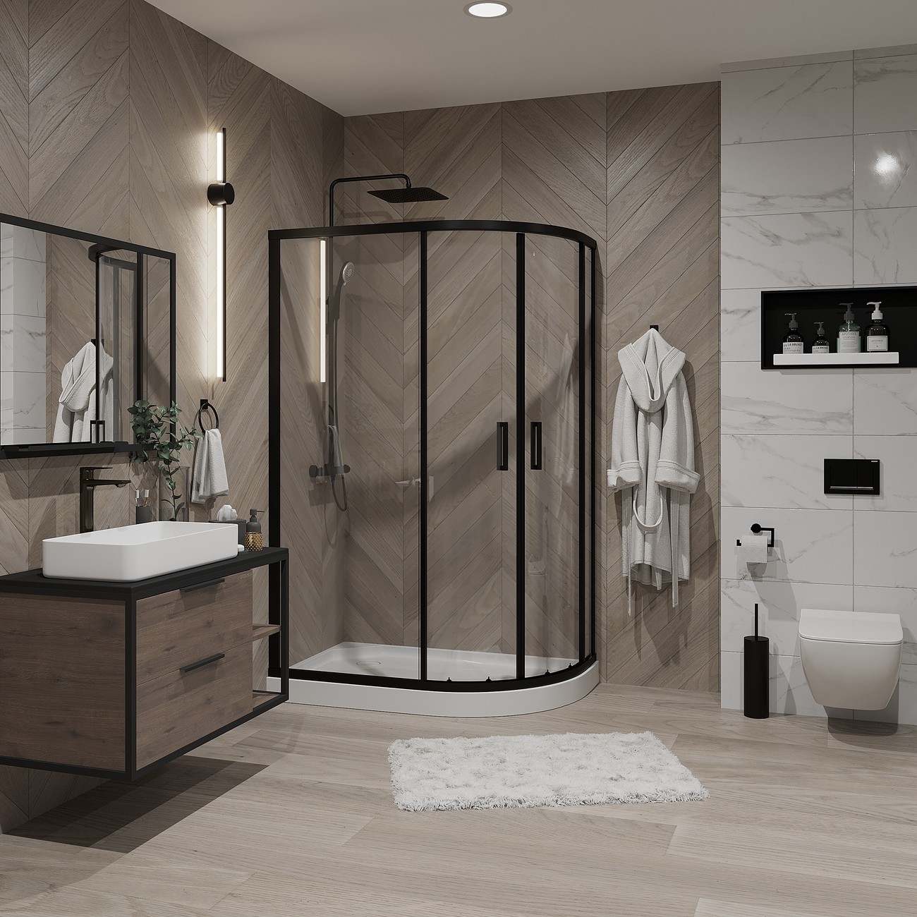 Душевое ограждение Niagara Nova NG-6821-08ВLACK (120х80х195) асимметрия,черный,двери раздвижные,стекло прозрачное,1 место 