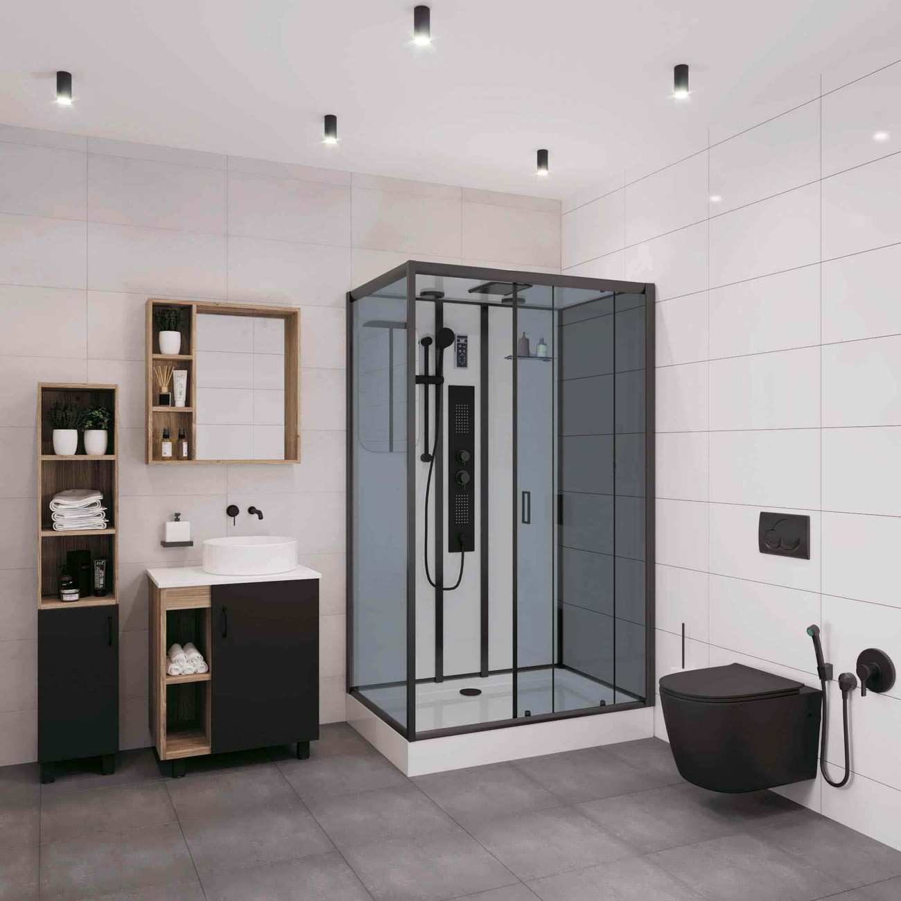 Душевая кабина Niagara Premium NG-6912-01GQR BLACK (120х80х210) низкий поддон(16 см),черный,стекло тонированное,5 мест 