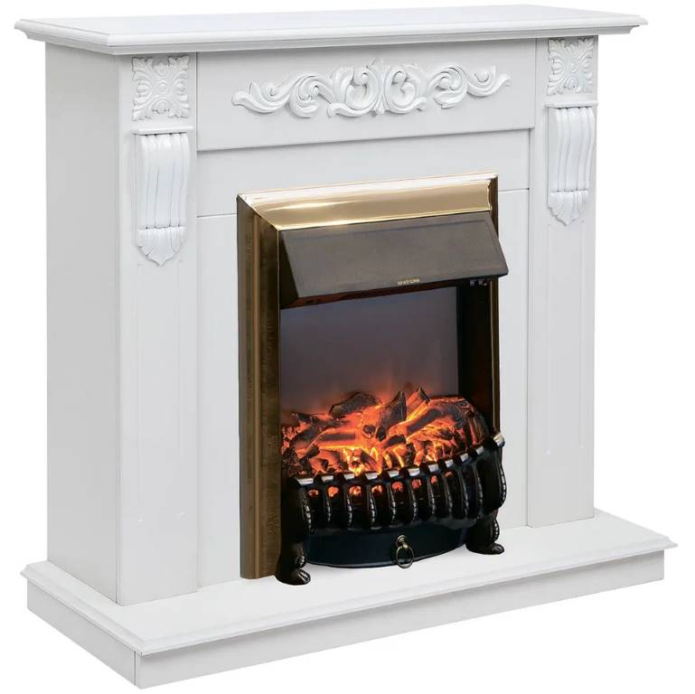 Камин RealFlame Dominica WT с очагом Fobos Lux Brass 