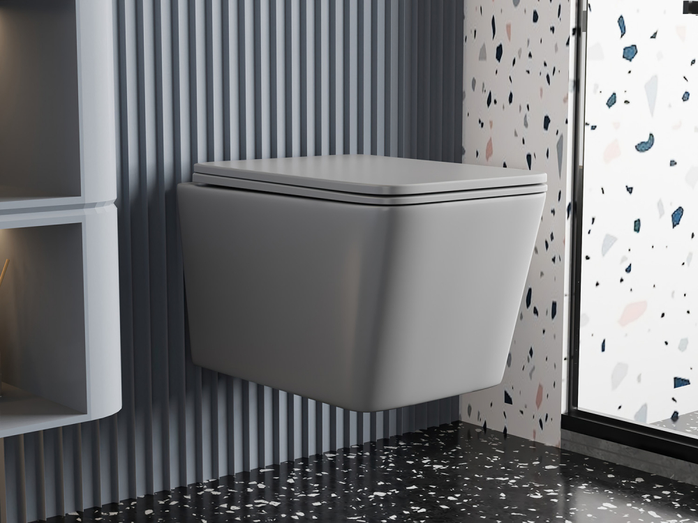Подвесной унитаз Abber Rechteck AC1201MG, безободковый, сиденье микролифт, серый матовый 