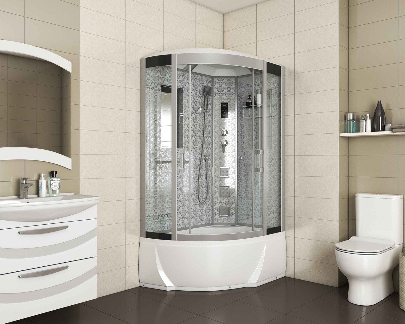 Душевая кабина Niagara Luxe NG-7712WR (80x120х215) высокий поддон(38см),дверь раздвижная,стенки серебро,4 места 