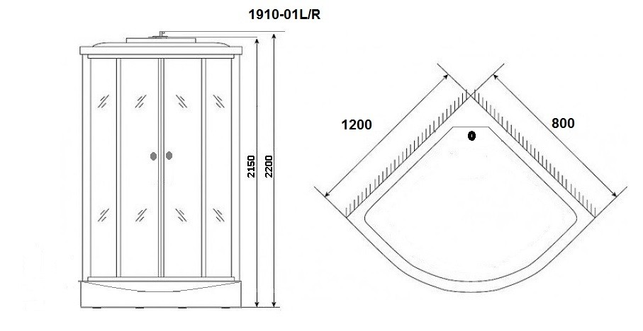 Душевая кабина Niagara Ultra NG-1910-01L (120х80х220) высокий поддон(48см),черный,стекло тонированное,4 места 