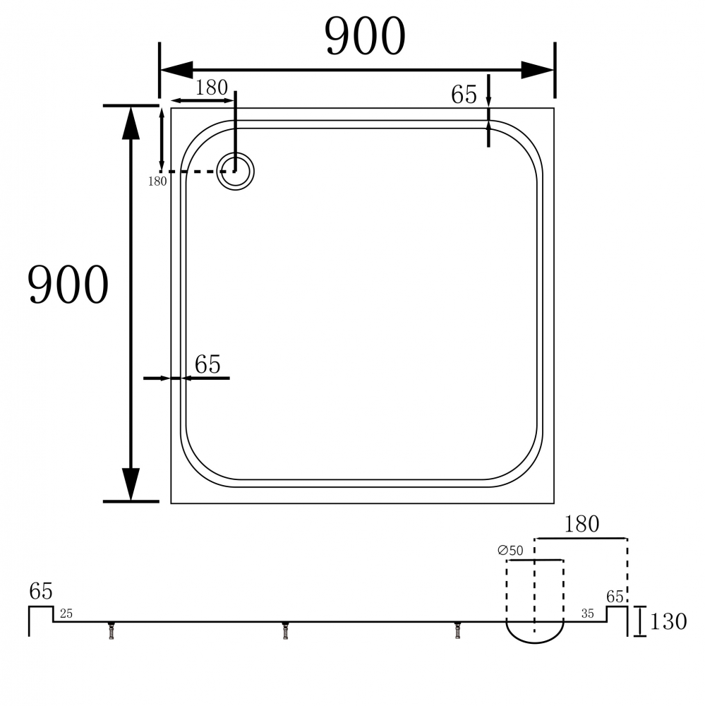 Душевой поддон Abber AD3D090, 90 x 90 см, квадратный, акриловый, белый 