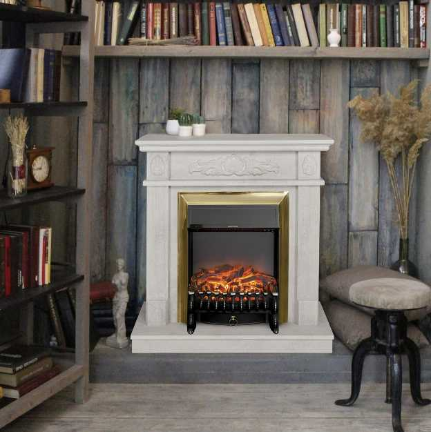 Камин RealFlame Adelaida WT с очагом Fobos Lux Brass 