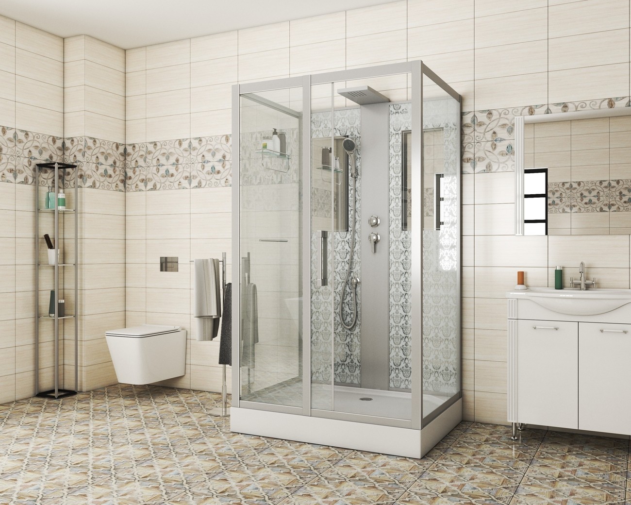 Душевая кабина Niagara Luxe NG-7711WBK (90x120х210) низкий поддон(15см),дверь раздвижная,стенки серебро,без крыши,5 мест 