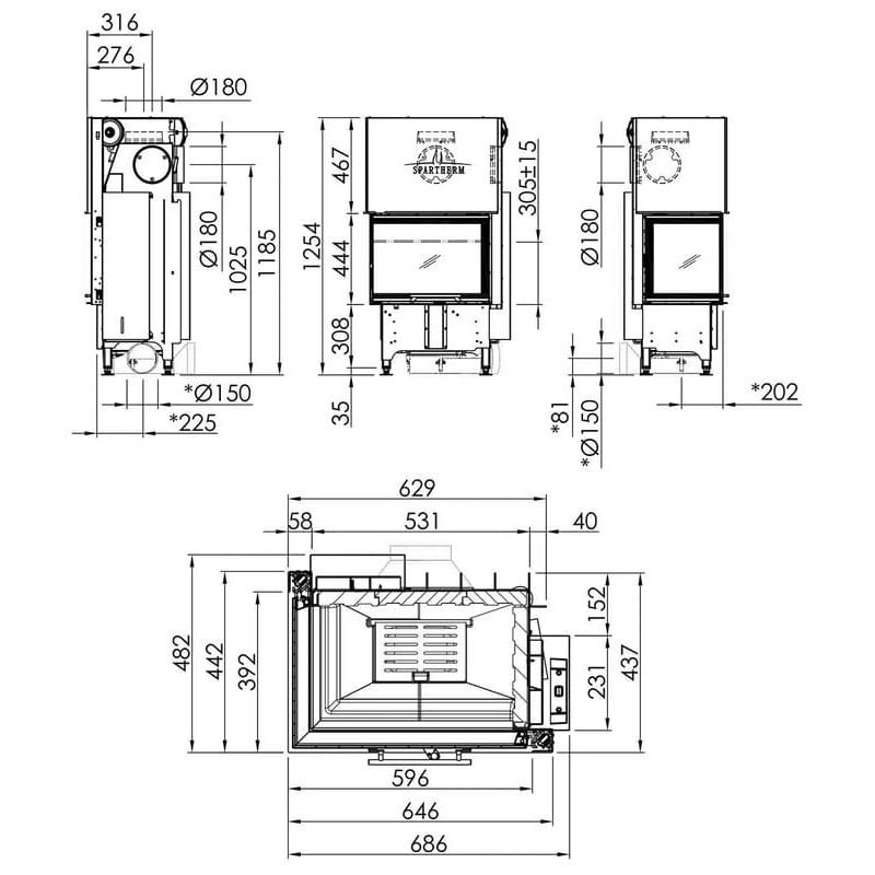 Каминная топка SPARTHERM Varia 2L-62h светлый шамот 
