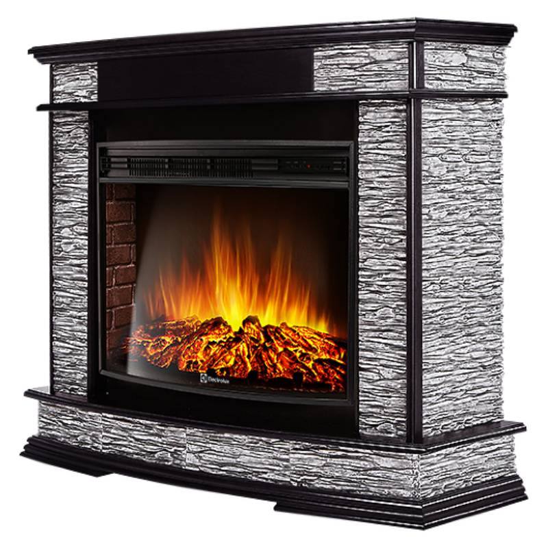 Портал Firelight Scala 30 камень сланец скалистый серый, шпон венге 