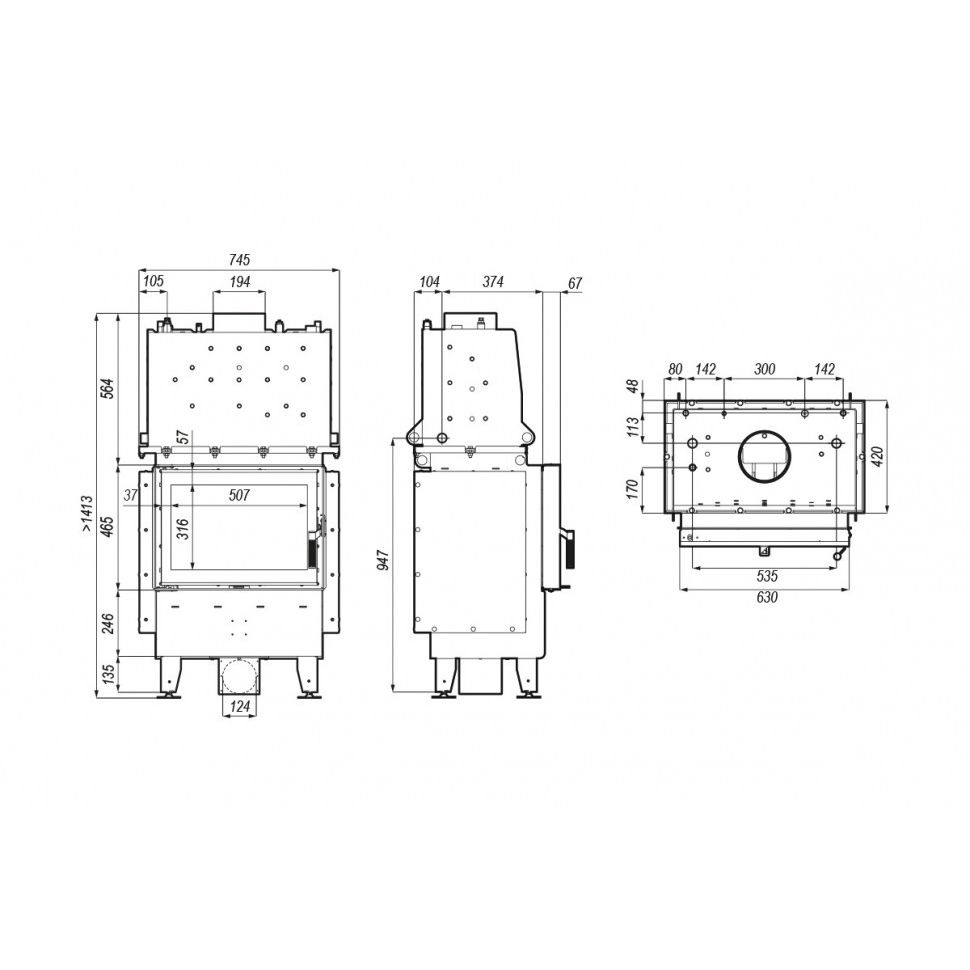 Каминная топка DEFRO HOME RIVA SM SHORT 16 кВт 630/465мм с водяным контуром 