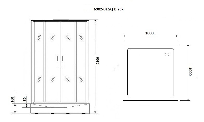 Душевая кабина Niagara Premium NG-6902-01GQ BLACK (100х100х210) низкий поддон(16 см),черный,стекло тонированное,4 места 