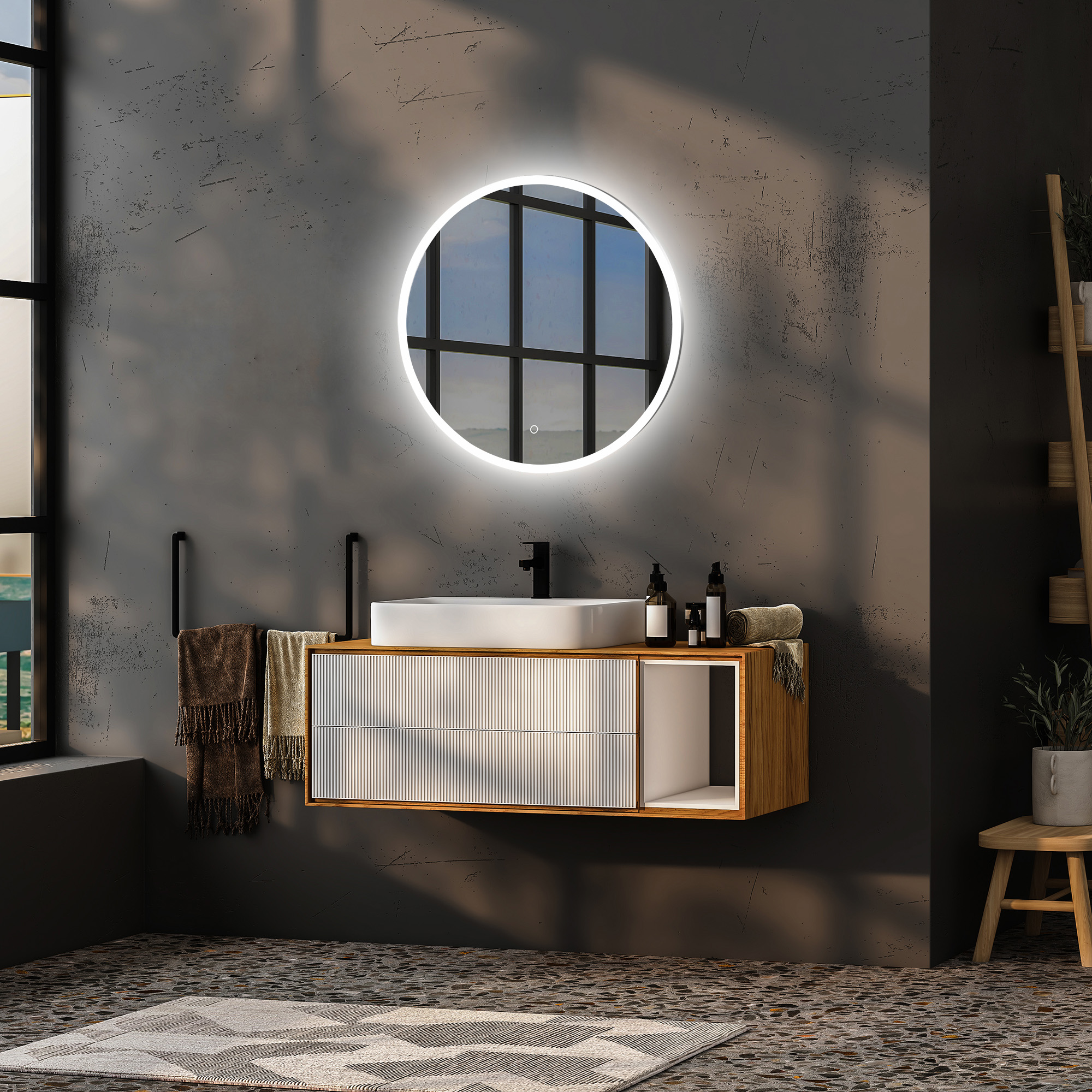 Зеркало Abber Mond AG6202S-0.65, 65 см, с подсветкой, сенсорный выключатель, цвет белый 