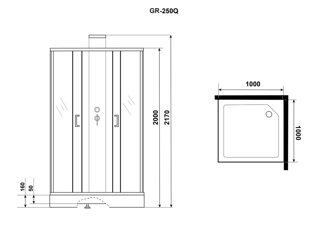 Душевая кабина Grossman Elegans 100 x 100 см, квадратная, профиль черный, GR250Q 