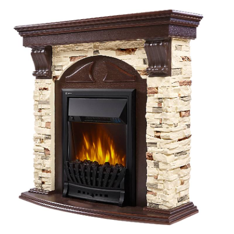 Портал Firelight Torre Classic камень сланец натуральный, шпон темный дуб 