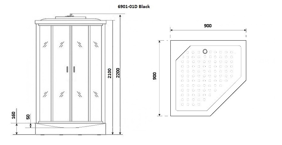 Душевая кабина Niagara Premium NG-6901-01D BLACK (90х90х220) низкий поддон(16 см),черный,стекло тонированное,4 места 