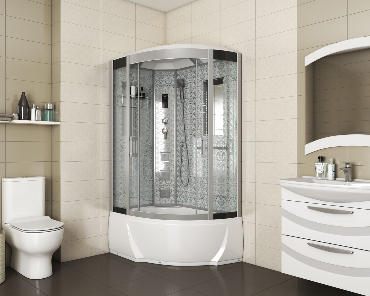 Душевая кабина Niagara 7712WL/R, 120 x 80 см с гидромассажем, стенки белые 