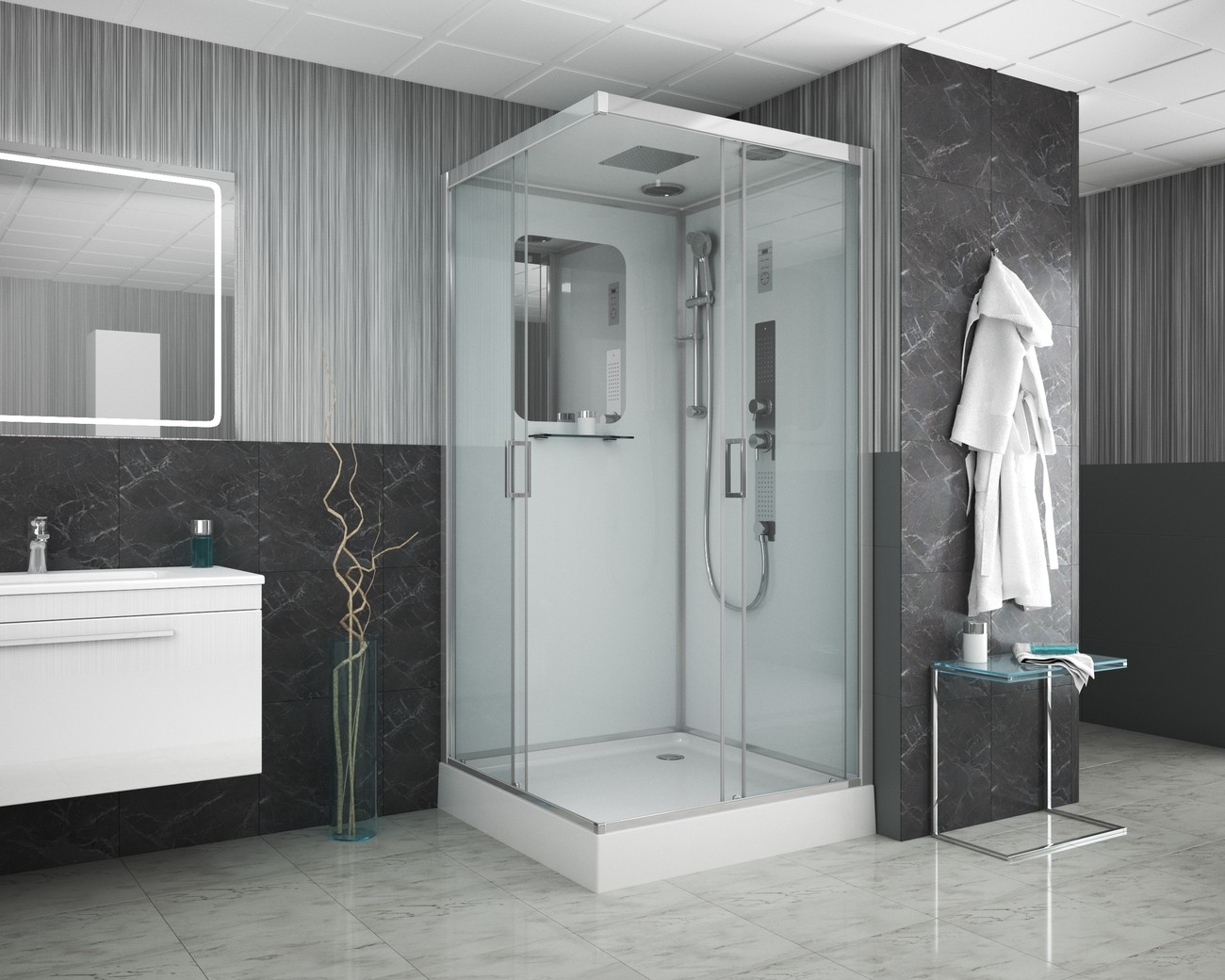 Душевая кабина Niagara Premium NG-6002-01GQ (100х100х210) низкий поддон(16 см),стекло прозрачное,4 места 