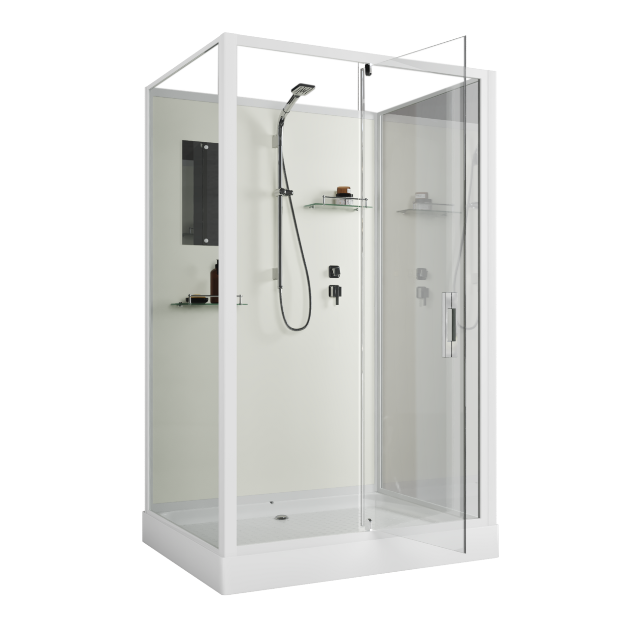 Душевая кабина Niagara Standart ST120/90/15Q/BK (120х90х200) прямоугольник,поддон 15см,распашная,проф.белый,без крыши,3 места 