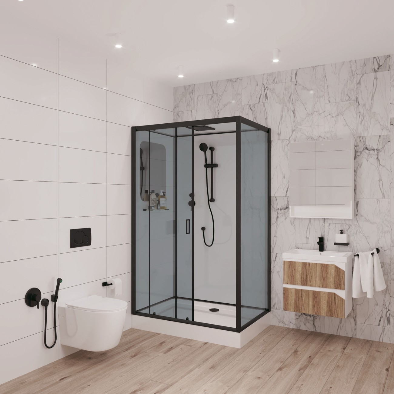 Душевая кабина Niagara Premium NG-6912-01QL BLACK (120х80х210) низкий поддон(16 см),черный,стекло тонированное,4 места 
