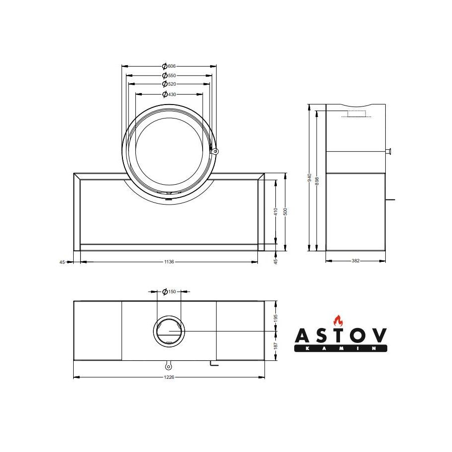 Печь камин Астов D 600 на подиуме 