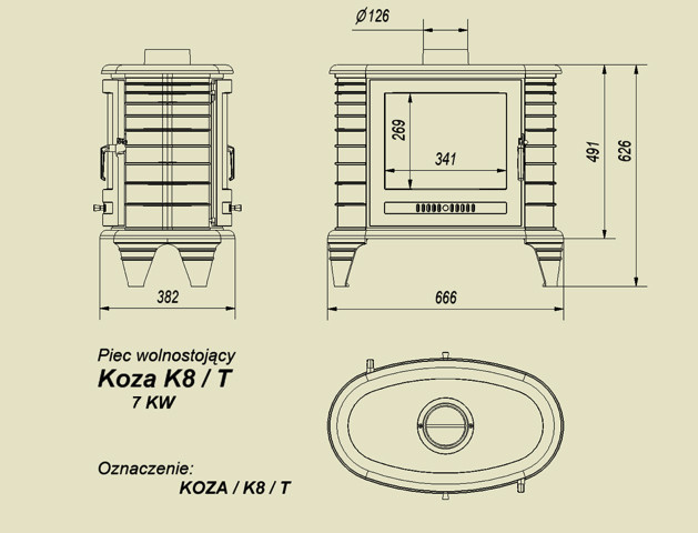 Чугунная печь Kratki Koza/K8/T 