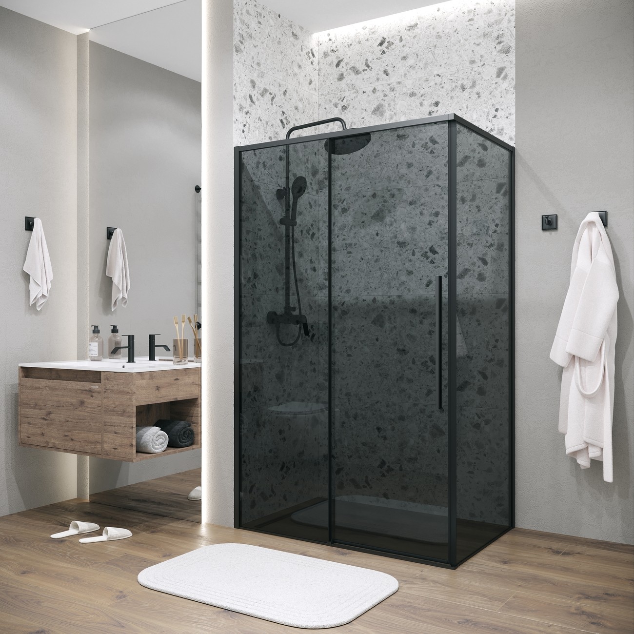 Душевое ограждение Grossman Galaxy 100.K33.01.100.21.10-200.K33.01.90.21.10 (100х90х195) раздвижная,черный матовый,стекло тонированное,2 места 