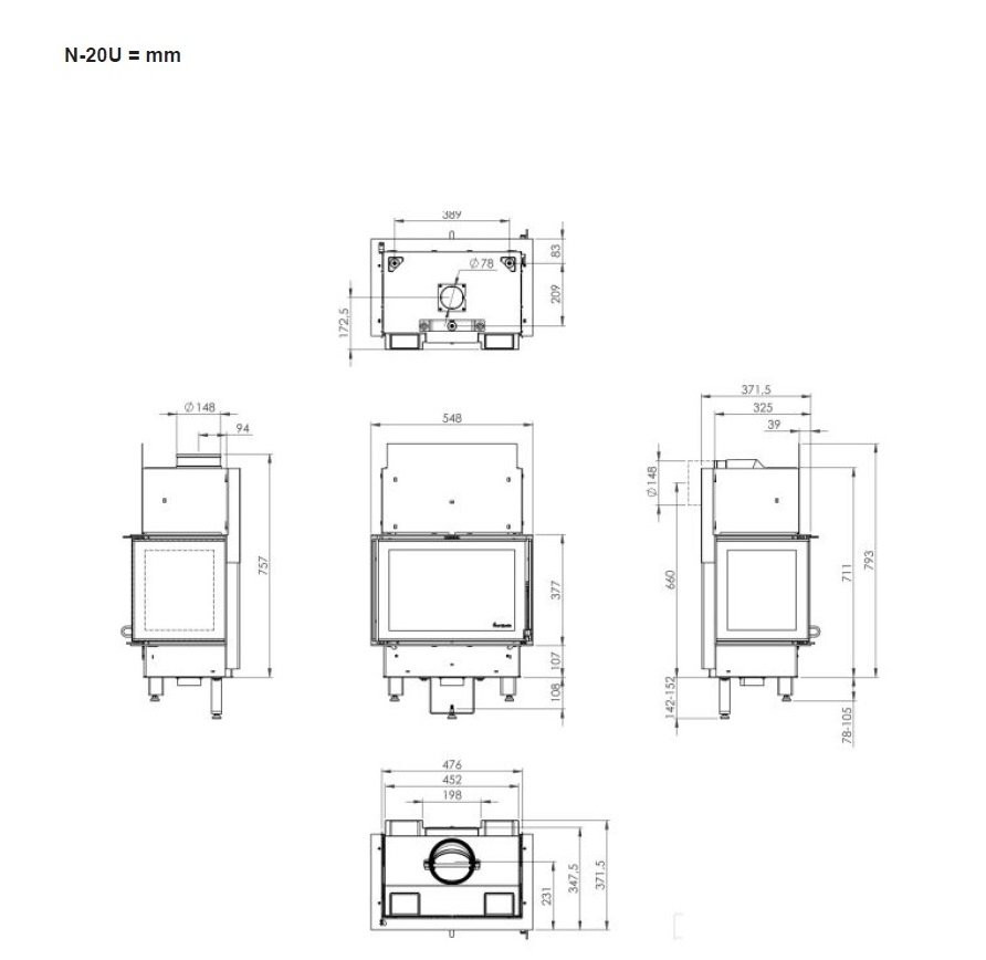 Печь-камин Nordpeis Box Black + топка N-20U 