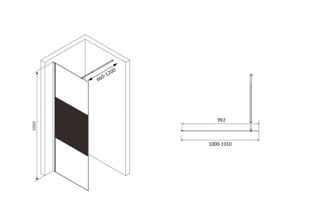 Душевая стенка Abber Immer Offen AG69100BT, со свободным входом, 100 см, стекло тонированное, профиль черный 