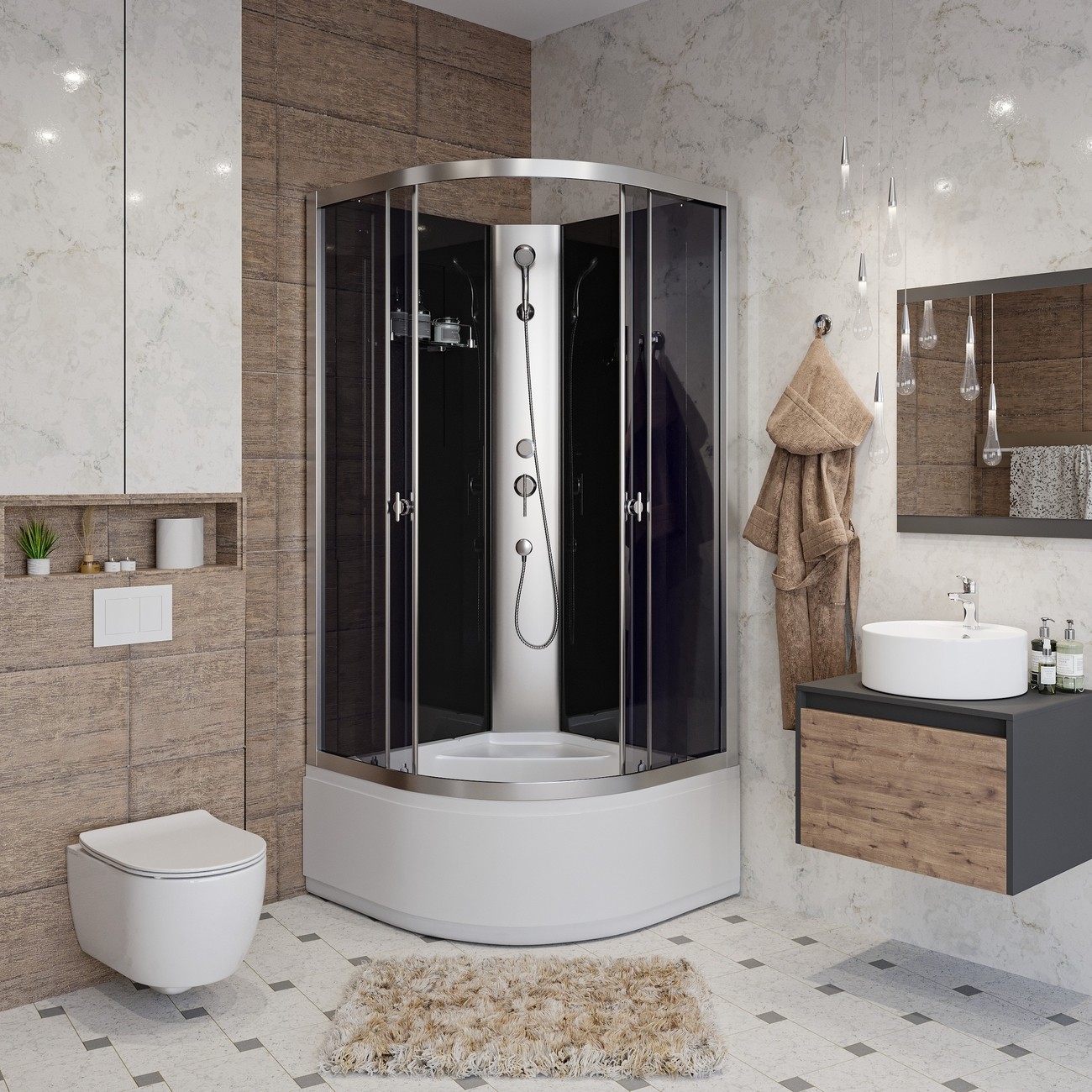 Душевая кабина Niagara Eco E90/40/TN/BK, 90 х 90 см, без крыши, стекло тонированное, профиль хром 