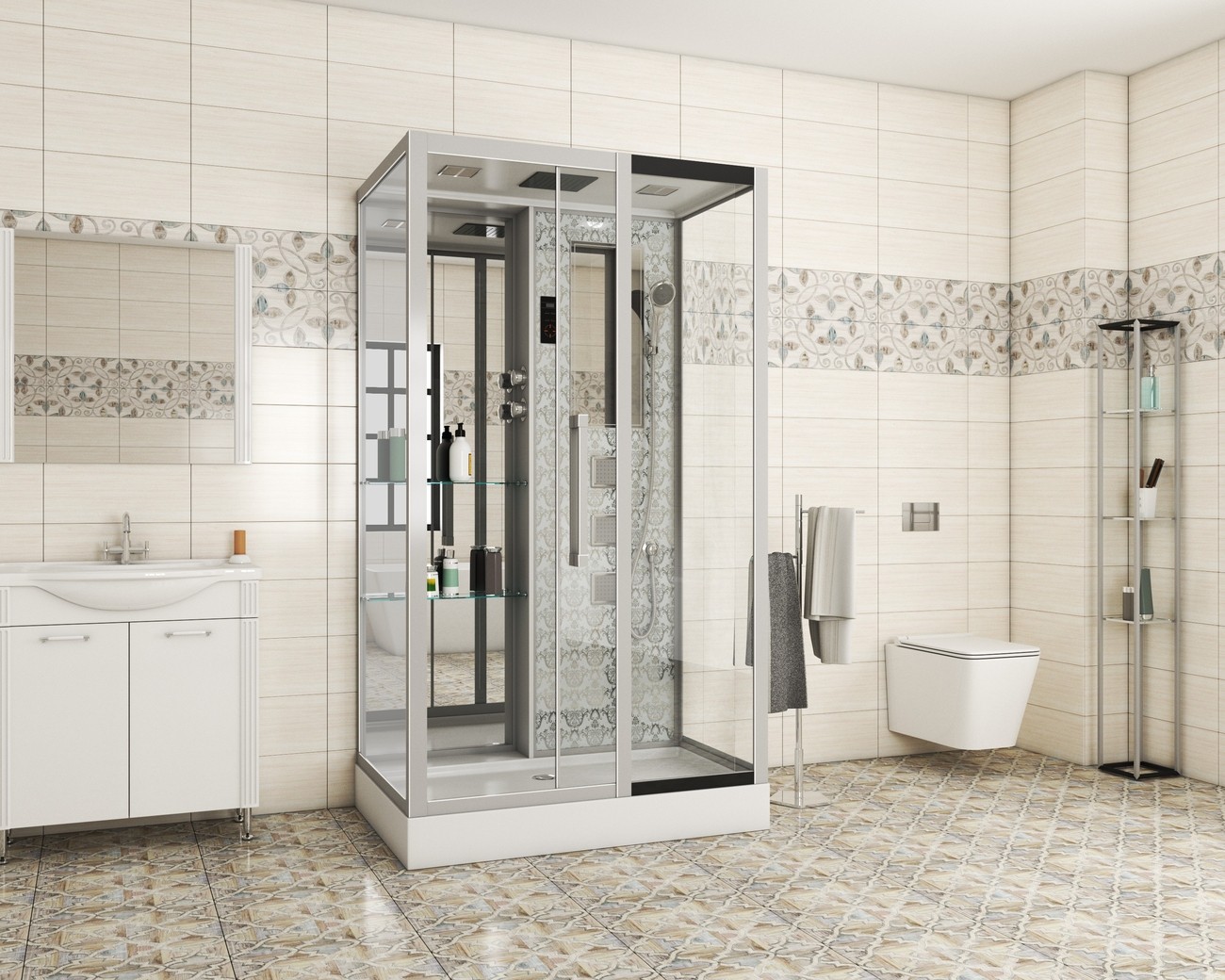 Душевая кабина Niagara Luxe NG-7713WR (82x120х215) низкий поддон(15см),дверь раздвижная,стенки серебро,5 мест 