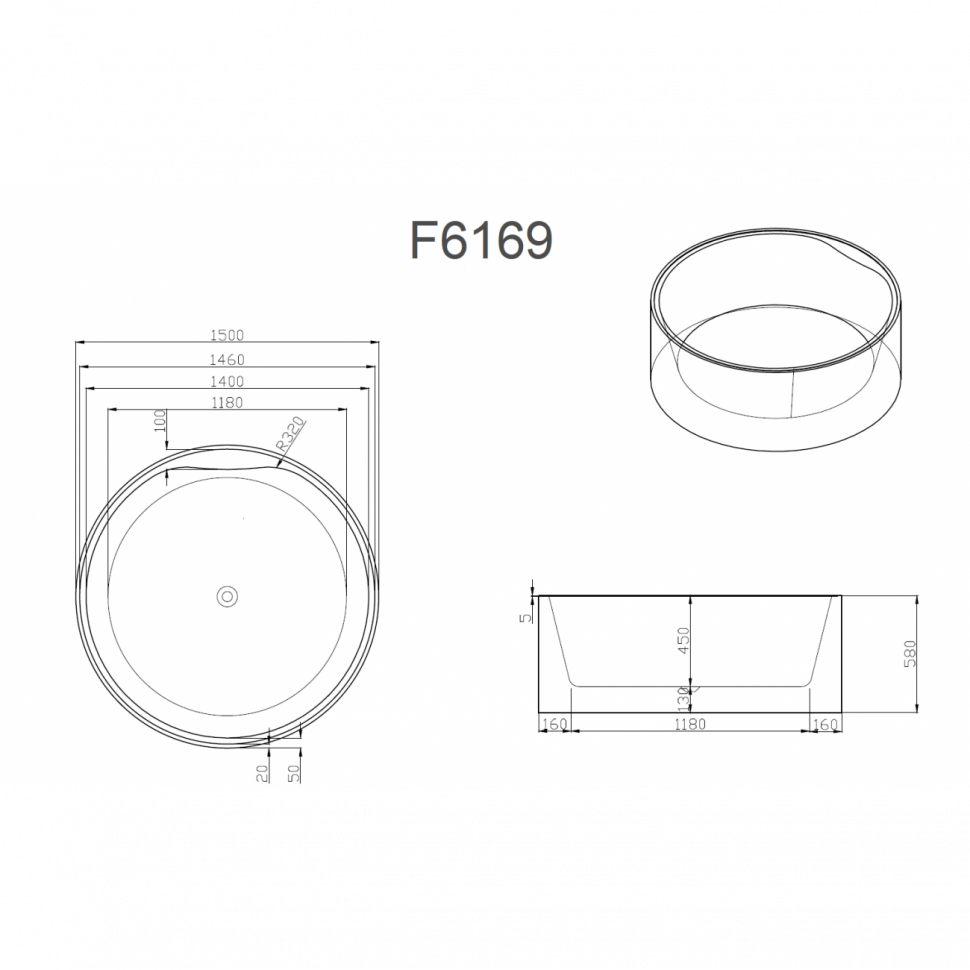 Ванна акриловая Frank F6169, 12532, 150 х 150 см, цвет белый 