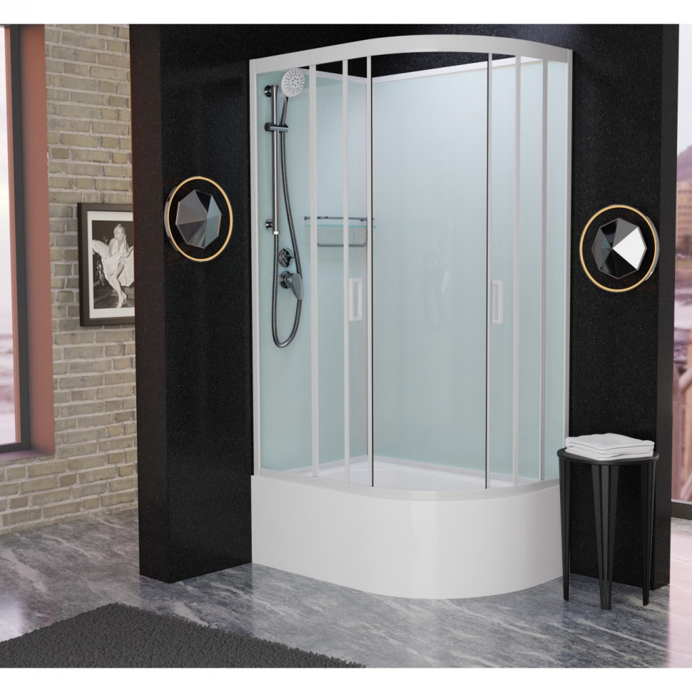 Душевая кабина Frank F412/2 L/R М White без крыши, 120 x 80 см, высокий поддон, стекла матовые, профиль белый, 20037/20039 