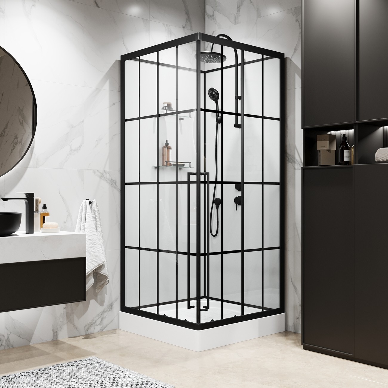 Душевая кабина Niagara Standart ST100/15QL/KL/BKT/ST100/15QR/KL/BKT, 100 x 100 см, стекло прозрачное с рисунком, профиль черный матовый, левая/правая 