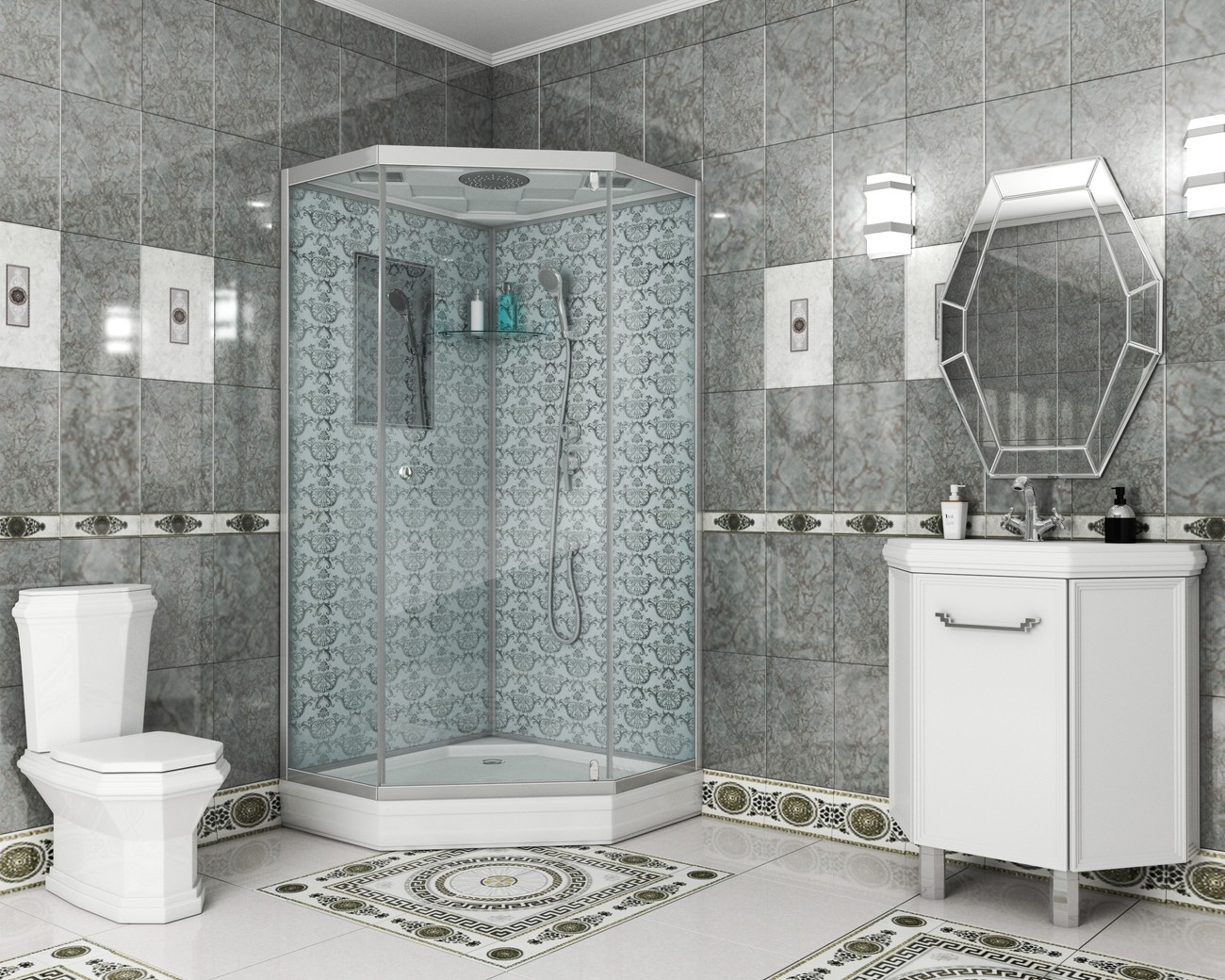 Душевая кабина Niagara Luxe NG-7701DW (90x90х210) низкий поддон(15см),дверь распашная,стенки серебро,3 места 