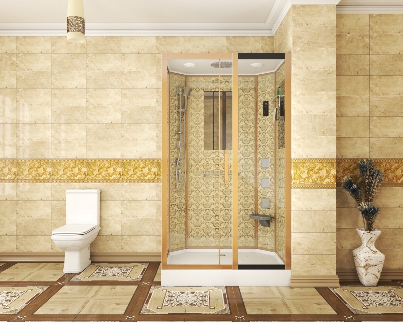 Душевая кабина Niagara 7711GR, 120 x 90 см с гидромассажем, стенки золото, правая 