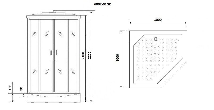 Душевая кабина Niagara Premium NG-6002-01GD (100х100х220) низкий поддон(16 см),стекло прозрачное,4 места 
