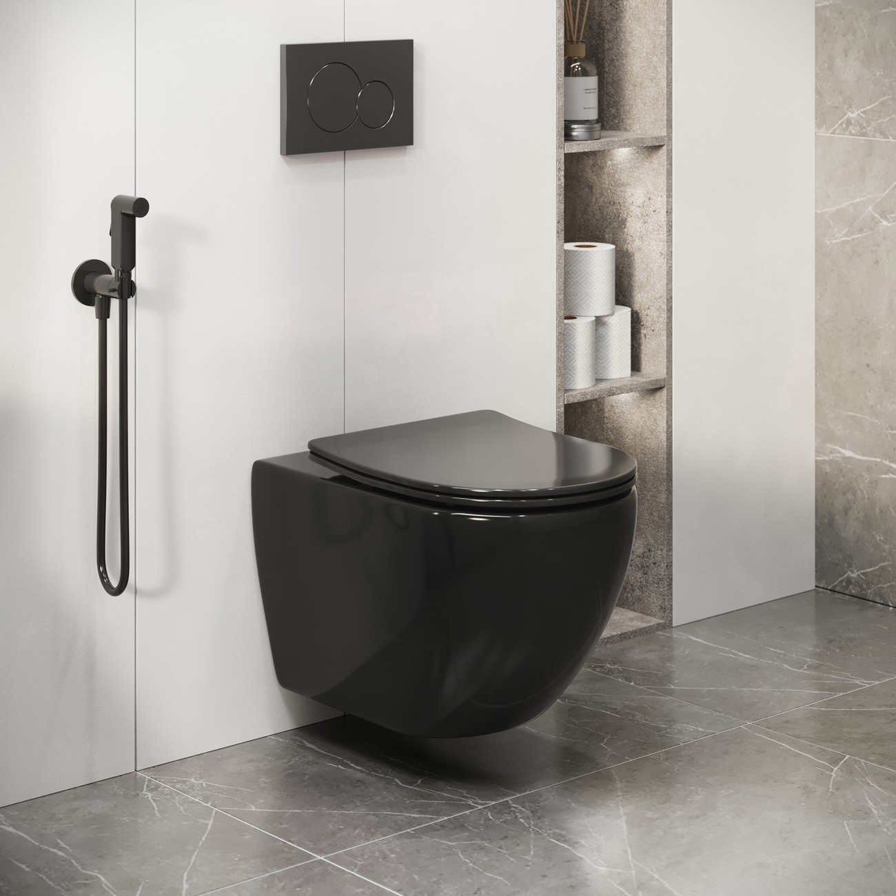 Унитаз подвесной Grossman Color GR-4411BS (560х360х350) безободковый,черный с тонкой крышкой,микролифт,1 место 